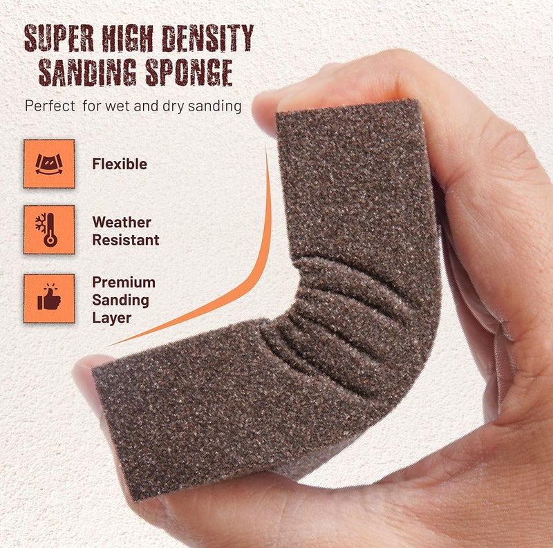 Afruxy Professional-Grade Sanding Sponge 4-Pack with Gloves – 60/80/120/220 Grit, Wet Dry Hand Sander, Sand Paper Brick for Drywall Sanding, Wood Sanding - Image 4